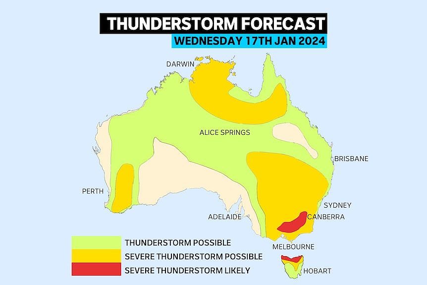 Thunderstorm forecast for Wednesday 17 January