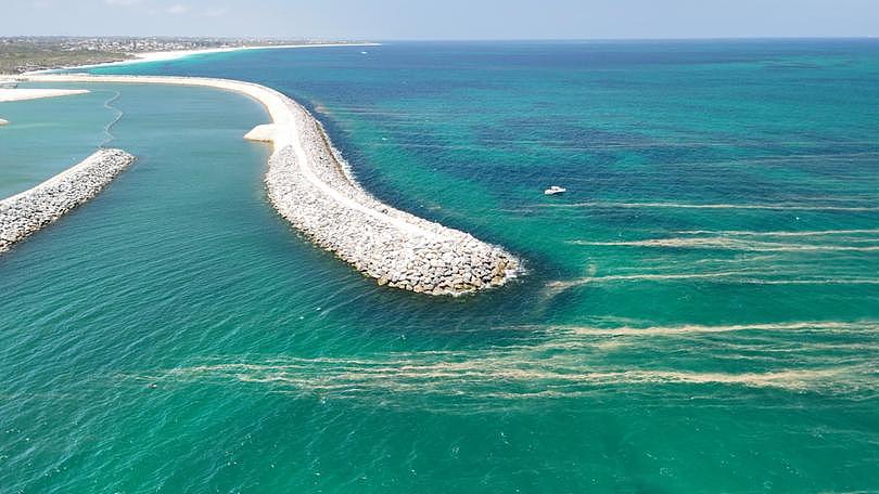 Algae bloom at Ocean Reef Marina which closed Mullaloo Beach last Wednesday.