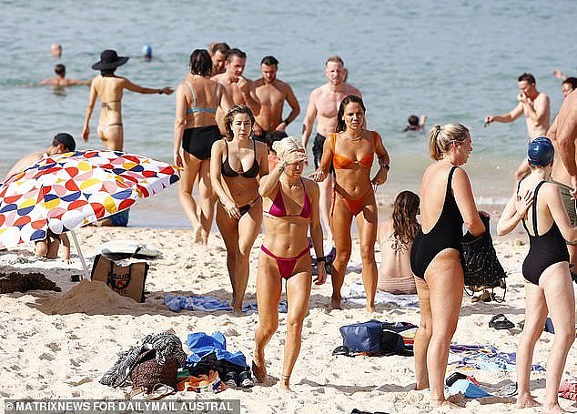 Beachgoers are seen at Bondi for the 2024 Australia Day