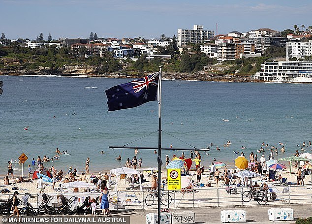 An Australian flag was hoisted above the promenade along Bondi Beach but that's where most of the patriotism ended