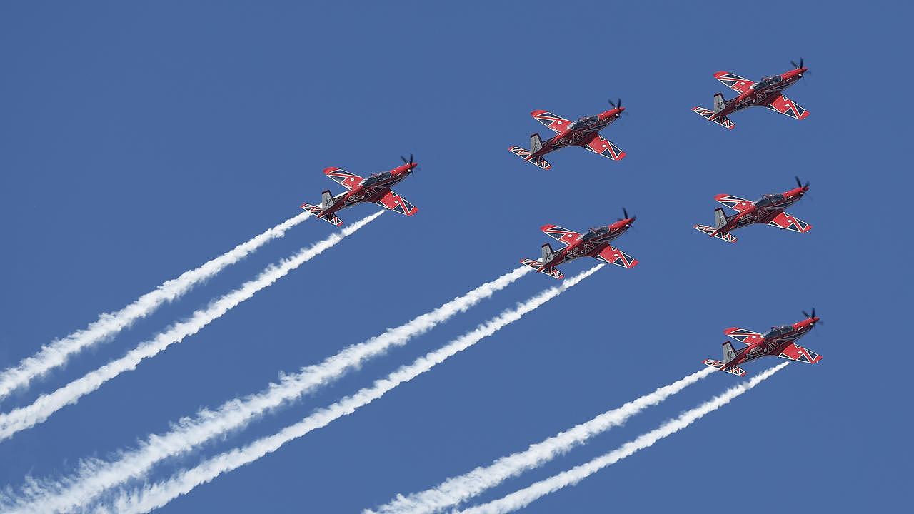 The Royal Australian Air Force’s Roulettes will return for 11 thrilling minutes. Picture: Alex Coppel