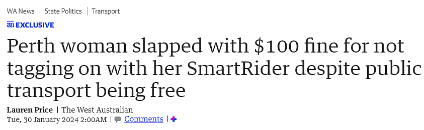 珀斯女子免费乘车却被罚$100，被多名警卫押下车，皆因一个小细节（组图） - 1