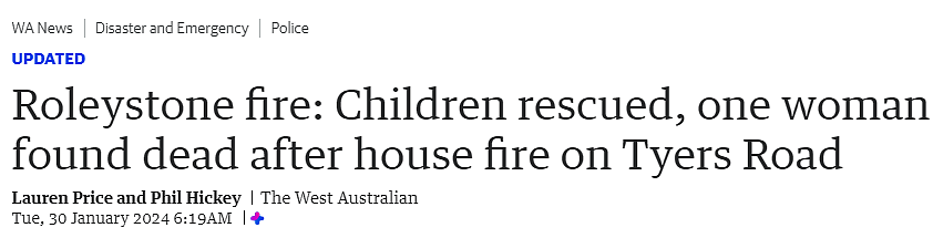 “火焰从屋顶喷射！”珀斯郊区住宅夜间着火，一女子不幸死亡，两小孩受伤（组图） - 1