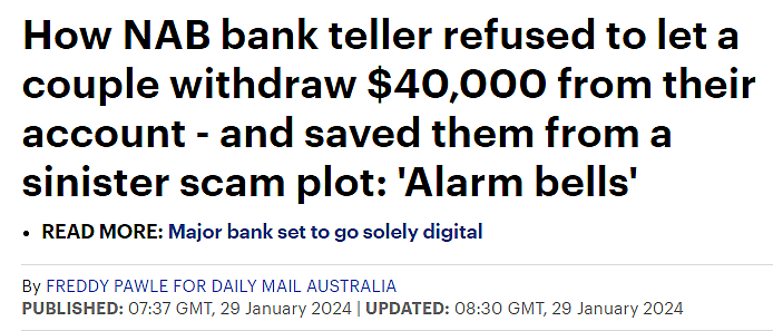 澳洲老夫妇遭电信诈骗，要求转$4万至珀斯骗子公司，银行柜姐帮忙挽回损失（组图） - 1