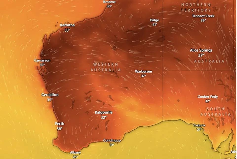 WA is set to swelter this week. Source: Windy.com