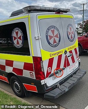 They are illuminated when an ambulance turns on its lights and sirens to let traffic cameras know they are responding to an emergency and not get fined for speeding or running a red light