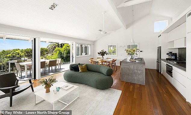 The former reality star has DA approval for the combined sites, reports The Mosman Daily , but so far has only listed the one property for sale. Pictured; The main living area