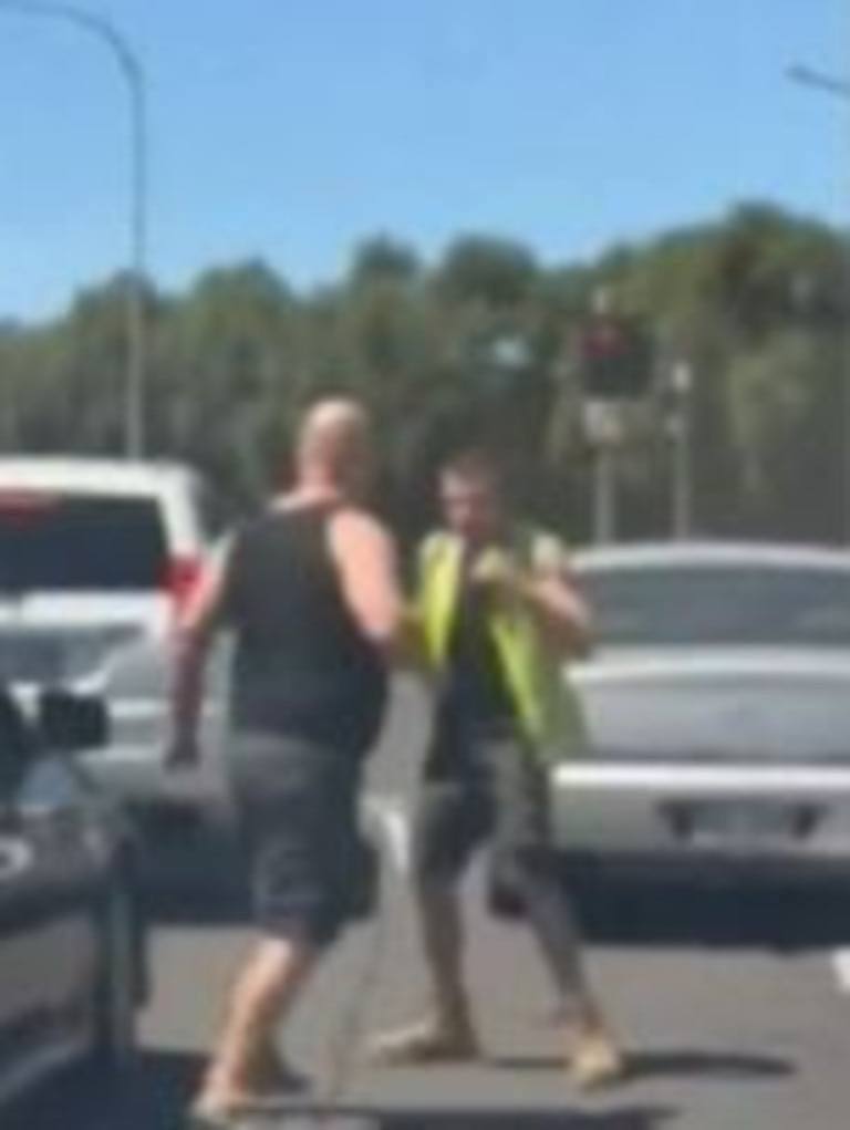 Things quickly turned violent, with the pair punching and pushing each other. Picture: 9News