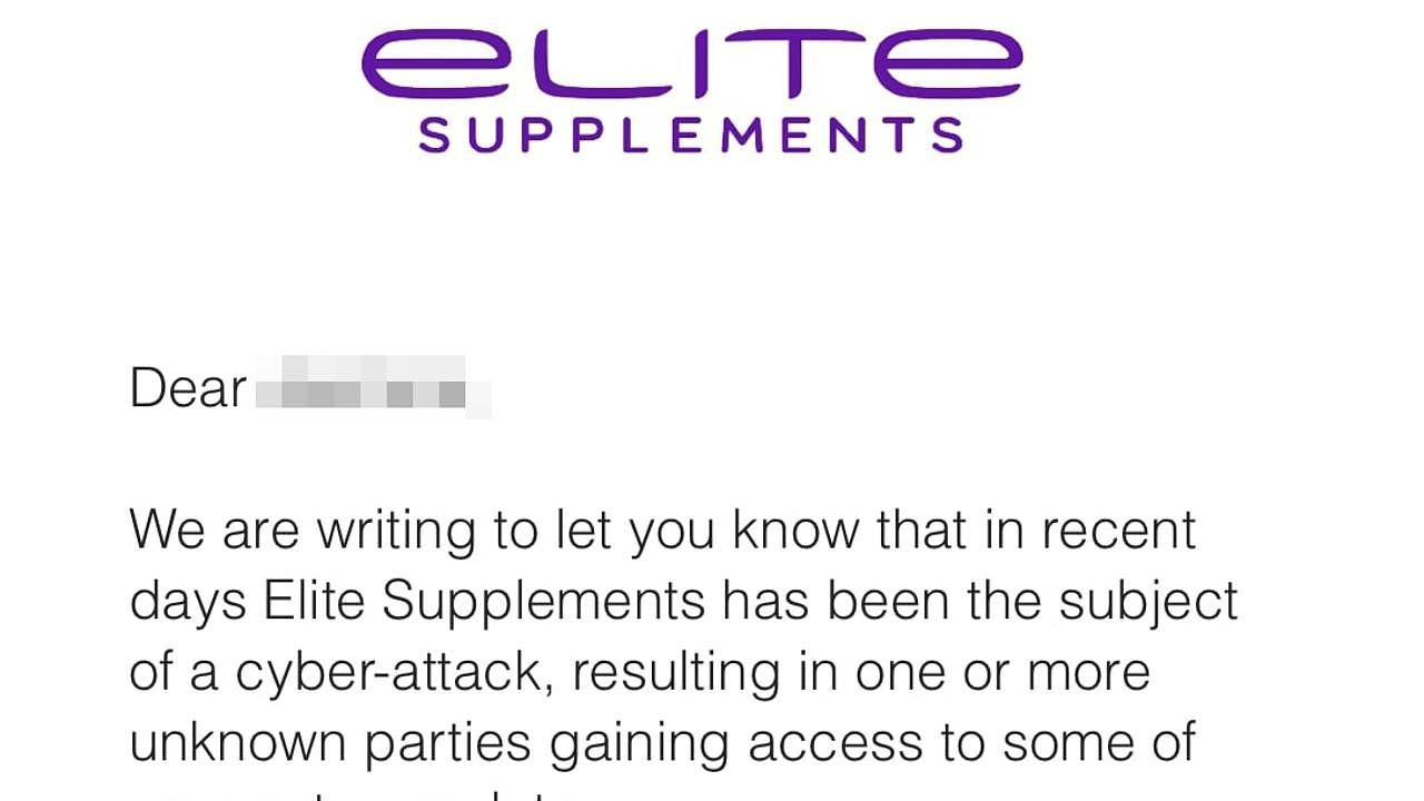 Elite Supplements has informed its customers the company was the victim of a cyber attack. Picture: Supplied