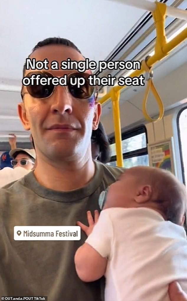Duncan MacRae was travelling on a tram to the Midsumma Festival in Melbourne last weekend with his daughter Bella and said nobody offered their seat to him