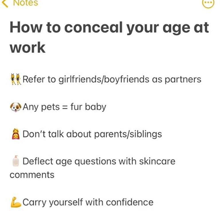 Sarah revealed a list of ways people can ‘conceal’ their age at work. Picture: @sarahsmoneydiary/TikTok