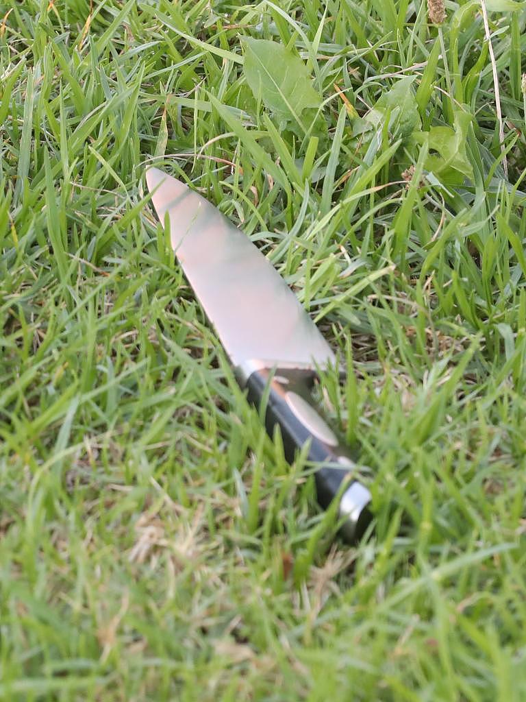 A knife found nearby the murder scene. Picture: David Crosling
