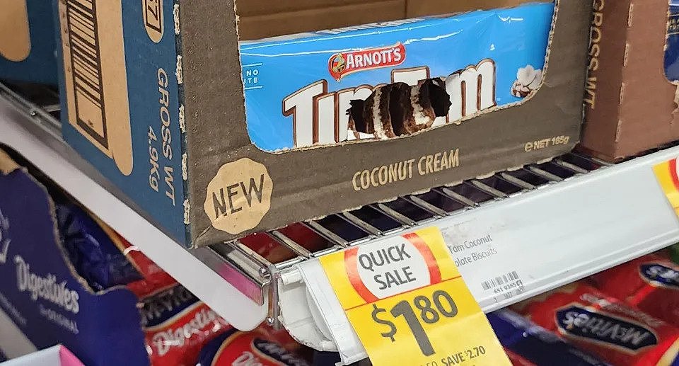 A Coles shopper found a packet of Tim Tams with apparent rodent bites through the front of the Coconut Creams packet.