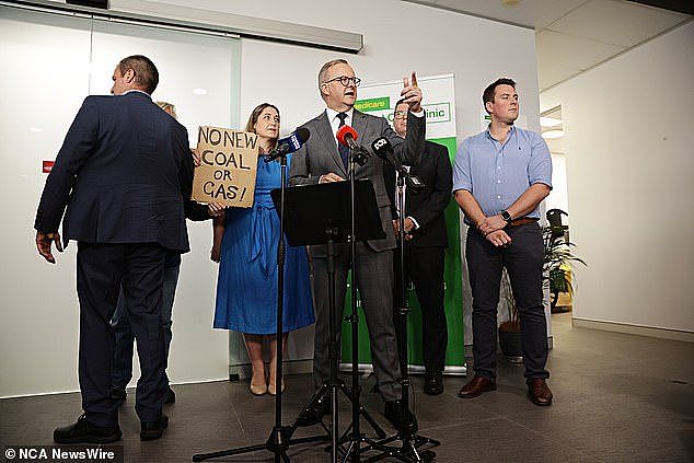 Prime Minister Anthony Albanese's press conference was gatecrashed by protesters on the NSW Central Coast but he seemed unfazed