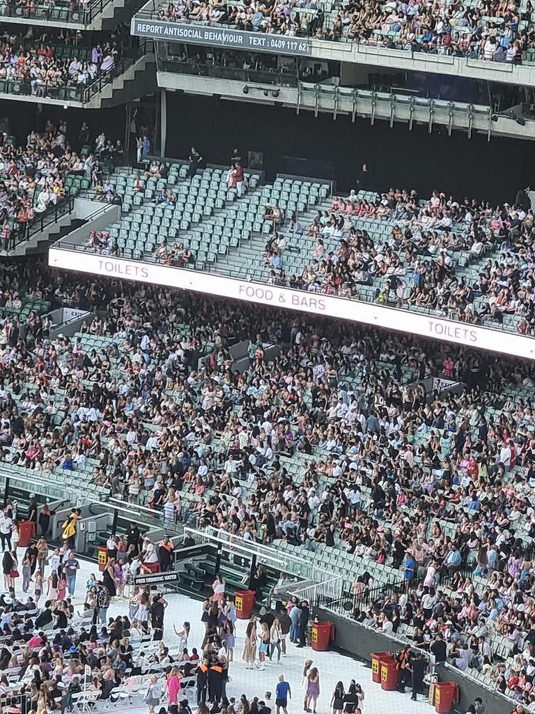 Melbourne Swifties have taken to social media to share images of hundreds of empty seats. Picture: Facebook.