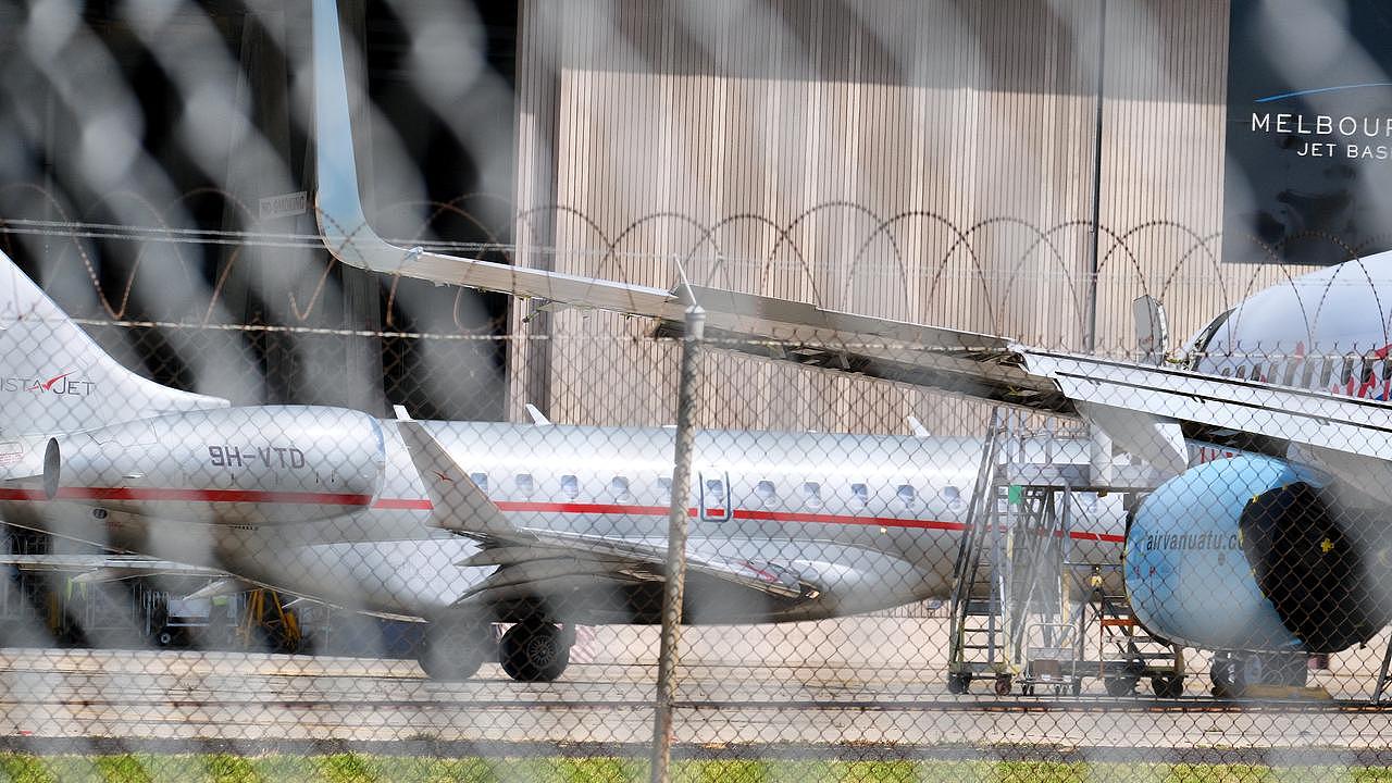 Taylor Swift’s plane departs from Melbourne for Sydney on her Eras Tour, at Jet Base, is seen in Melbourne. Picture: NCA NewsWire / Luis Enrique Ascui