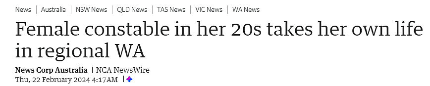 西澳女警家中自杀身亡，年仅20多岁（组图） - 1