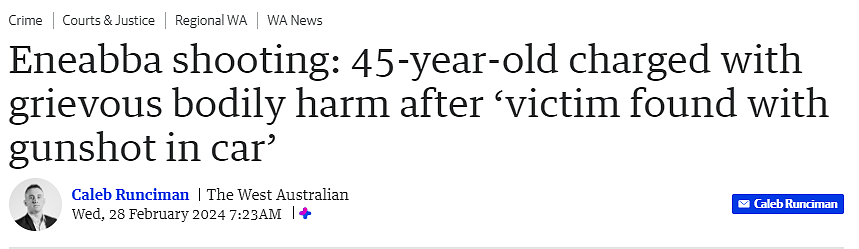 西澳发生枪击案，一男子手臂中弹，全身多处损伤（组图） - 1