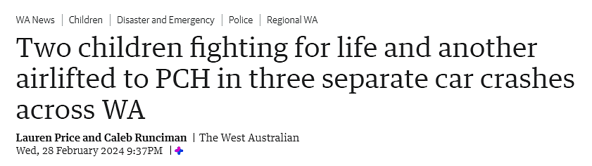 西澳一天发生三起车祸，一少女、一婴儿危在旦夕，多人受伤（图） - 1