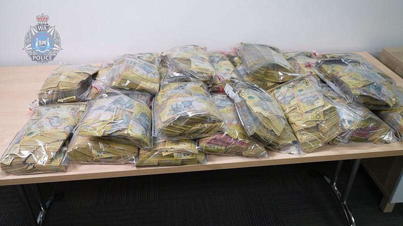Some of the $2 million in cash seized from a vehicle in Coolgardie in January 2023.