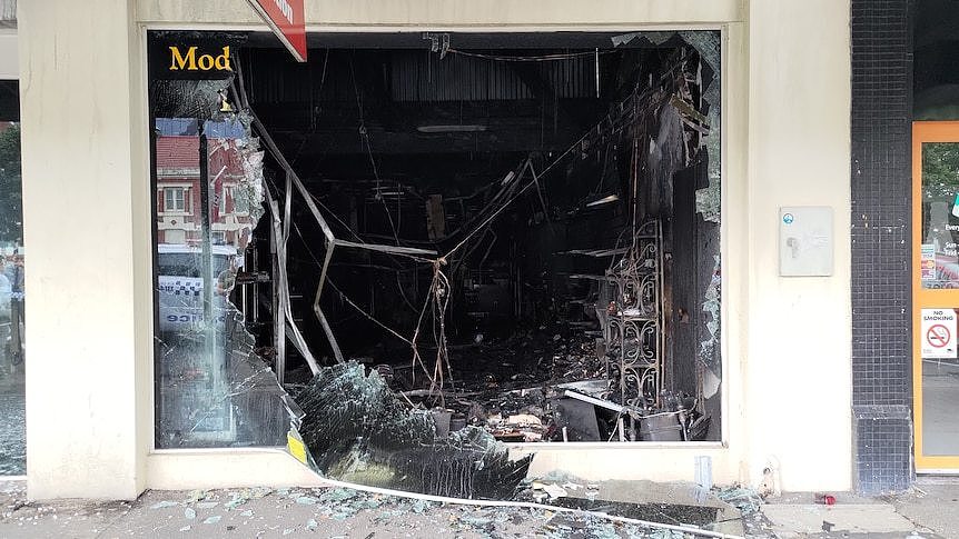 A destroyed shop front