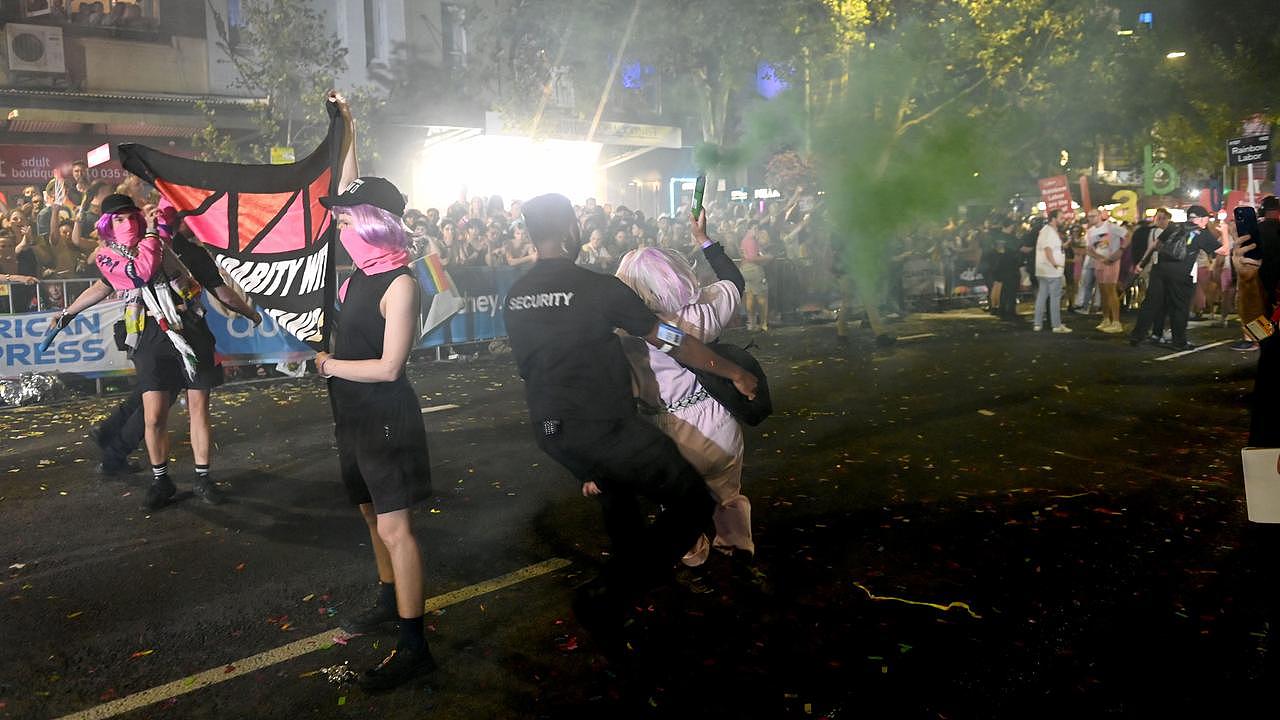 The scene turned ugly as police tried to remove the group from the march. Picture: NCA NewsWire / Jeremy Piper