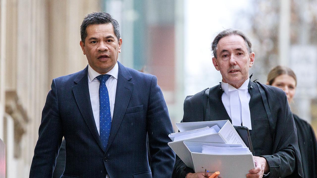 Trucking boss Simiona Tuteru with his barrister David Hallowes SC. Picture: NCA NewsWire / David Geraghty