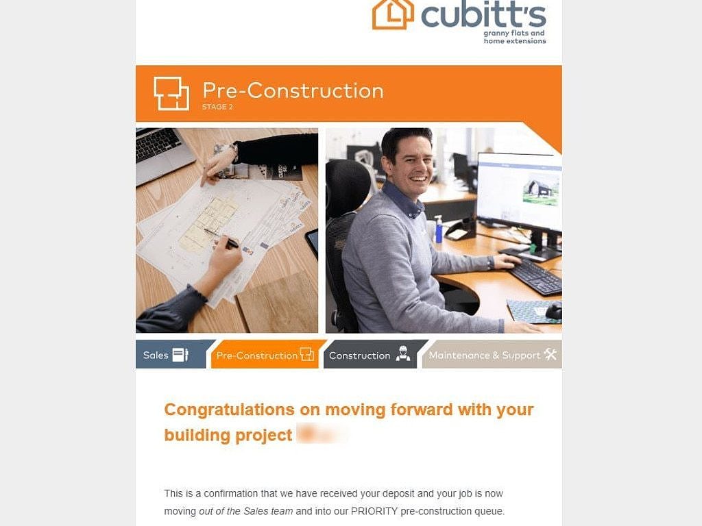 The congratulations email Vince received right before Cubitt’s went under.