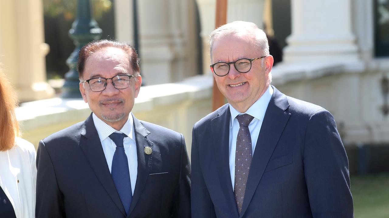 Malaysian Prime Minister Anwar Ibrahim, who said his government would consider a new search, and Australian Prime Minister Anthony Albanese. Picture: NCA NewsWire / David Crosling