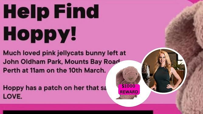 Perth socialite Bree Maddox is offering a reward to find her daughter's toy bunny.