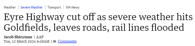 西澳遭遇恶劣天气，高速、铁路因洪水关闭，完全与外界隔绝，当局警告：这些地区居民赶紧逃（图） - 1