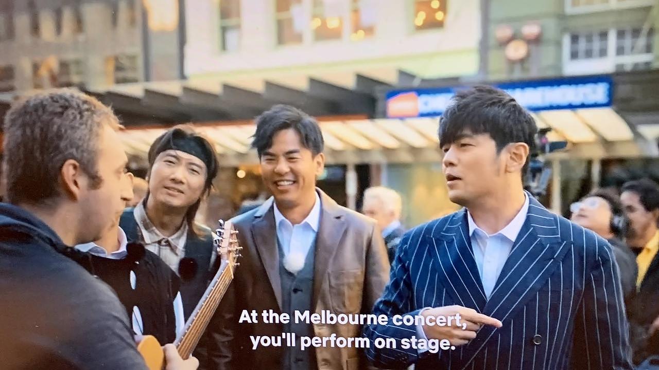 Melbourne busker Mark Balas meets Jay Chou as seen on Netflix. Picture: Supplied