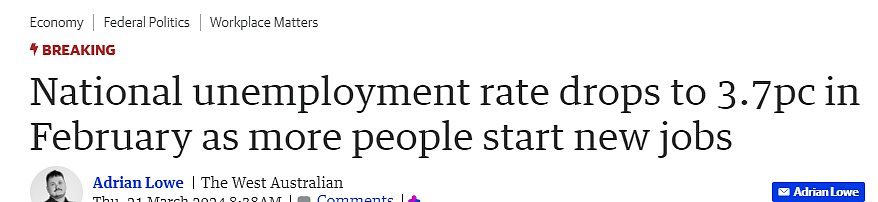 西澳失业率降至3.6%，降幅据全澳倒二，专家预计：这一数据将使降息推迟（图） - 1