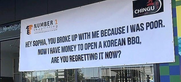 A Melbourne restaurant owner has plastered a cheeky sign in front of his soon-to-be opened venue in Caroline Springs