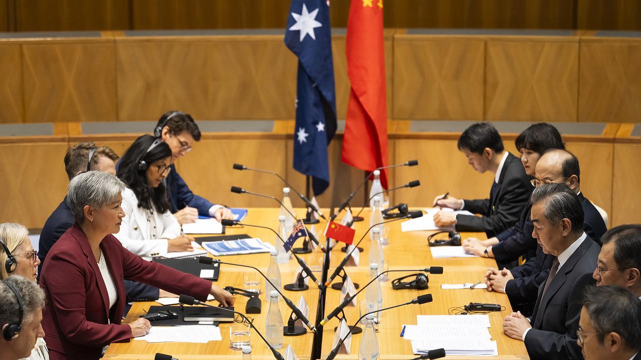 Minister for Foreign Affairs Penny Wong meets with Chinese Foreign Minister Wang Yi for talks at Parliament House in Canberra. Picture: NCA NewsWire / Martin Ollman