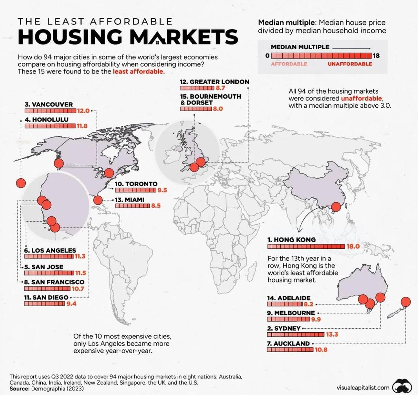 This grim map shows the least affordable housing markets in the world, with three Australian cities featuring.