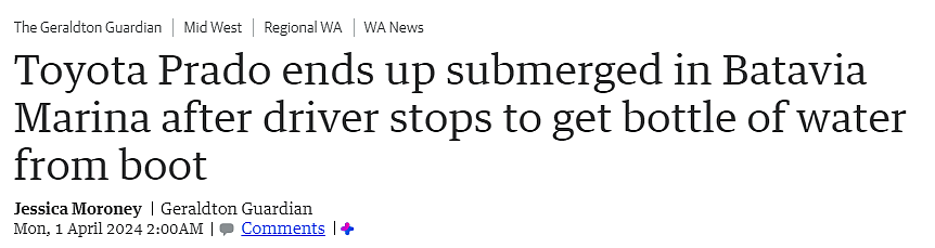 西澳男子爱车沉入水中，只因下车拿了瓶饮料，岸边餐馆顾客一脸懵（组图） - 1