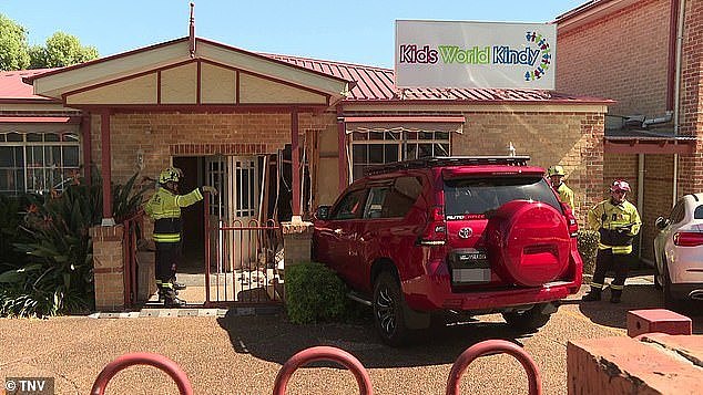 Children at a day care centre in Sydney 's west have escaped injury when a runaway car smashed through the building's entrance on Friday morning