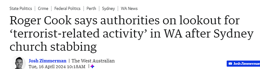 西澳政府提高警惕，谨防恐怖袭击活动，州长：主教遇刺事件令人不安（组图） - 1