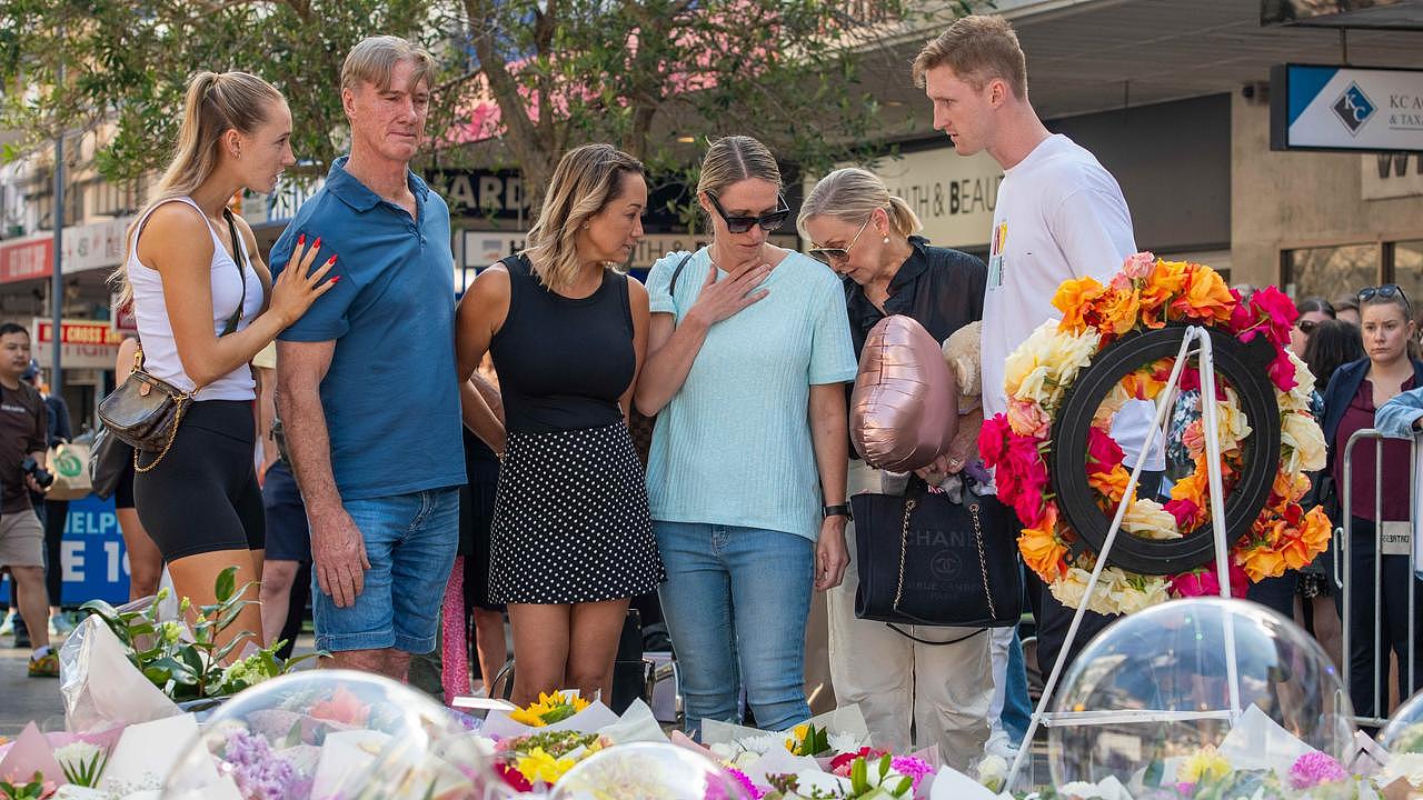 Family and friends of Ashlee Good at the Bondi Junction memorial. Picture: Thomas Lisson