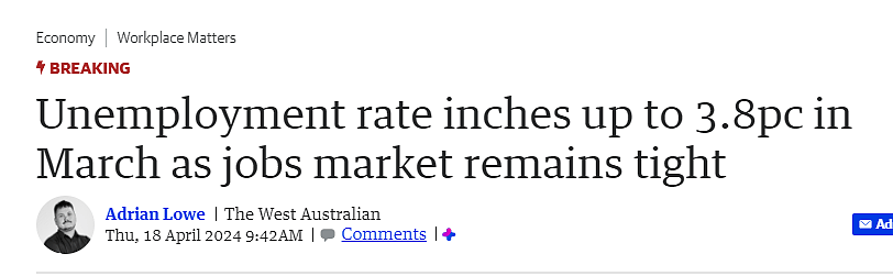 全澳失业率升至3.8%！西澳却不升反降（图） - 1