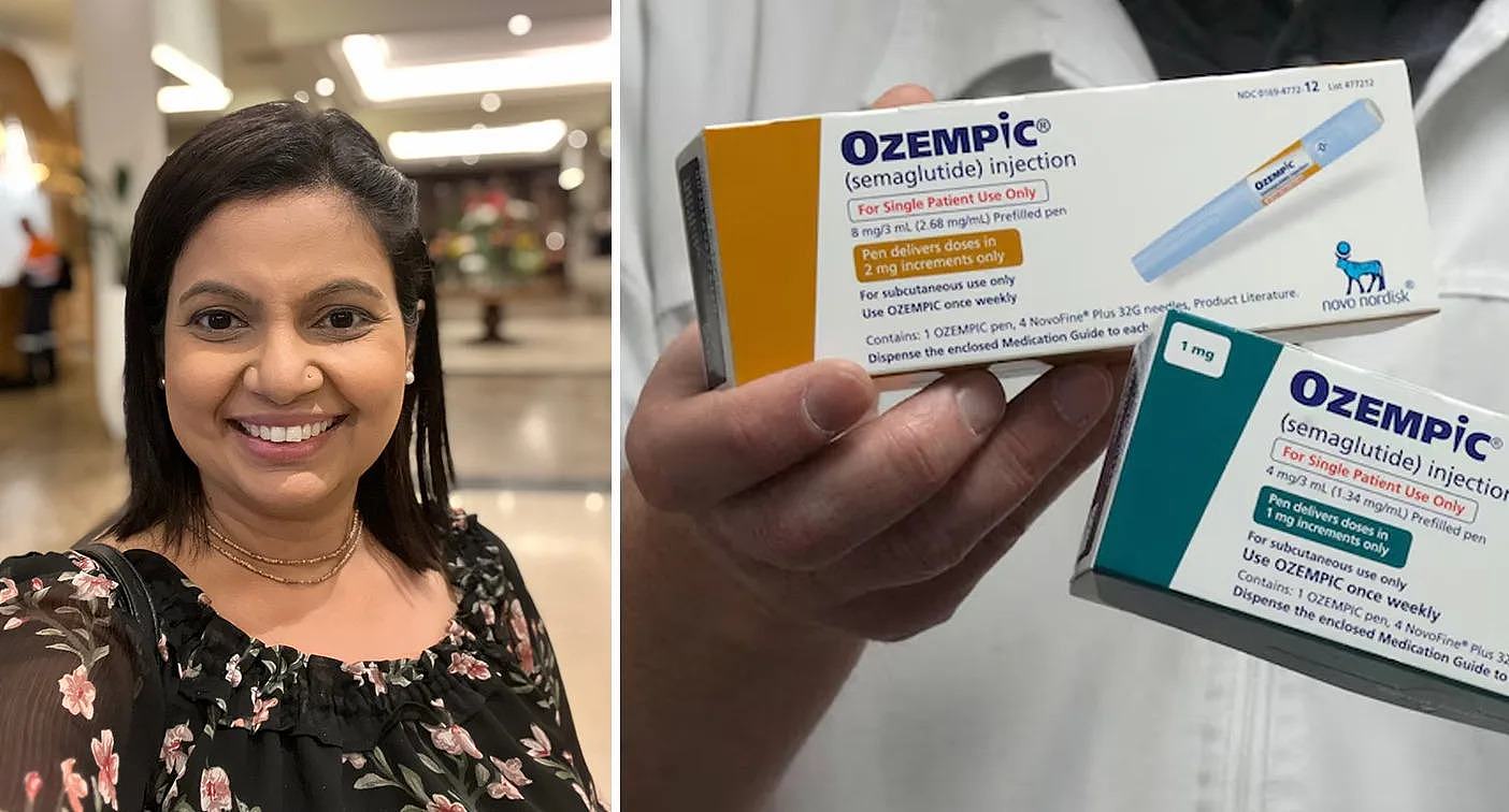 Rashmi Watel is pictured left. And right is the drug Ozempic she says she will never use again. 