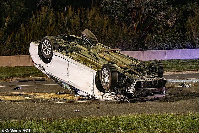 The 15-year-old crashed a white Toyota Camry on Adelaide Avenue, near Parliament house in Canberra, on Wednesday morning