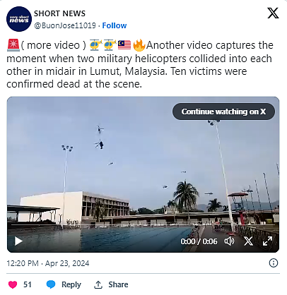 马来西亚2直升机相撞，现场影片定格恐怖一刻！海军证实10人罹难（视频/组图） - 7