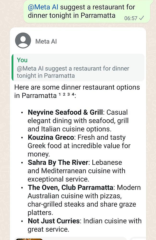 I asked Meta AI for dinner suggestions.