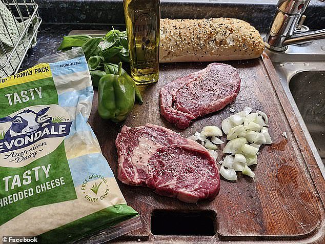 One Sydney shopper put the Aldi scotch fillet steak in a Turkish bread sandwich with fresh onion, basil and capsicum, Caesar sauce and cheese