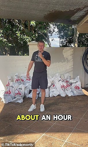 It took two hours to collect and divide up the firewood into bags and he wasn't sure if he would sell any