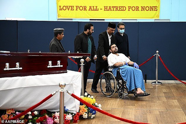 Westfield eecurity guard Muhammad Taha left his hospital bed on Friday to attend the funeral of colleague Faraz Tahir