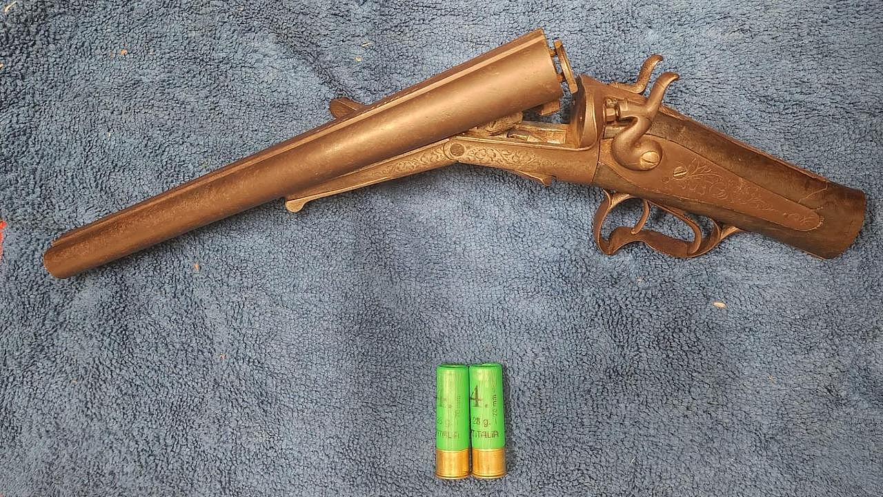 The sawn-off shotgun allegedly seized by police during the search of a home on McLaughlin St, Argenton on April 24, 2024. William Rogan, 36, has been charged. Picture: NSW Police.