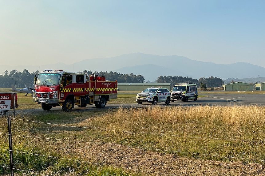 Emergency services at the scene of an aircraft crash.